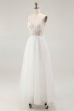 Lace White Tulle Spaghetti Straps A Line Tea Length Graduation Dress